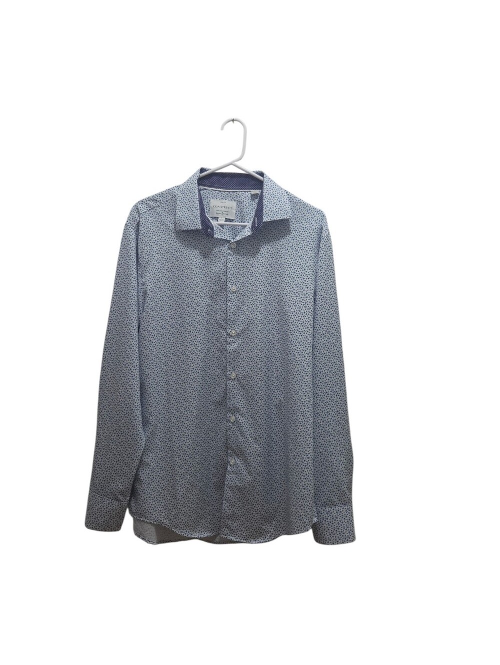 Con.Struct Slim Fit Cooling Comfort 4-Way Stretch Dress Shirt Blue Polka Dot L